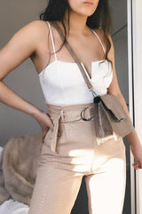 Nude Belted Croc Print Tapered Trousers - Aasia-Trousers