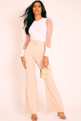 Nude Belted Wide Leg Trousers - Isadore-Trousers