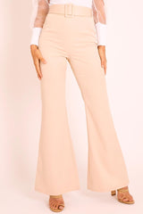 Nude Belted Wide Leg Trousers - Isadore-Trousers