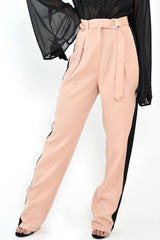 Nude Black Stripe Belted Wide Leg Trousers - Philippa-Trousers