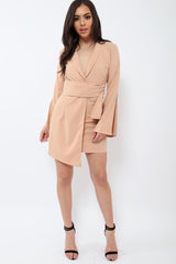 Nude Blazer Dress with Ring Belt Detail - Emilie-Dresses