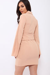 Nude Blazer Dress with Ring Belt Detail - Emilie-Dresses