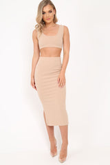 Nude Body Con Skirt And Crop Top Co-Ord - Loyola-Co-ords