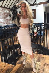 Nude Body Con Skirt And Crop Top Co-Ord - Loyola-Co-ords