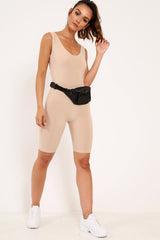 Nude Bodycon Scoop Neck Unitard - Idalie-Jumpsuits
