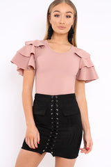 Nude Bodysuit Frill Arms - Janeva-Bodysuits