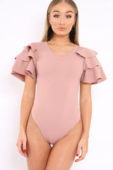Nude Bodysuit Frill Arms - Janeva-Bodysuits