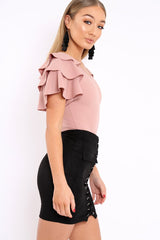 Nude Bodysuit Frill Arms - Janeva-Bodysuits