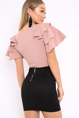 Nude Bodysuit Frill Arms - Janeva-Bodysuits