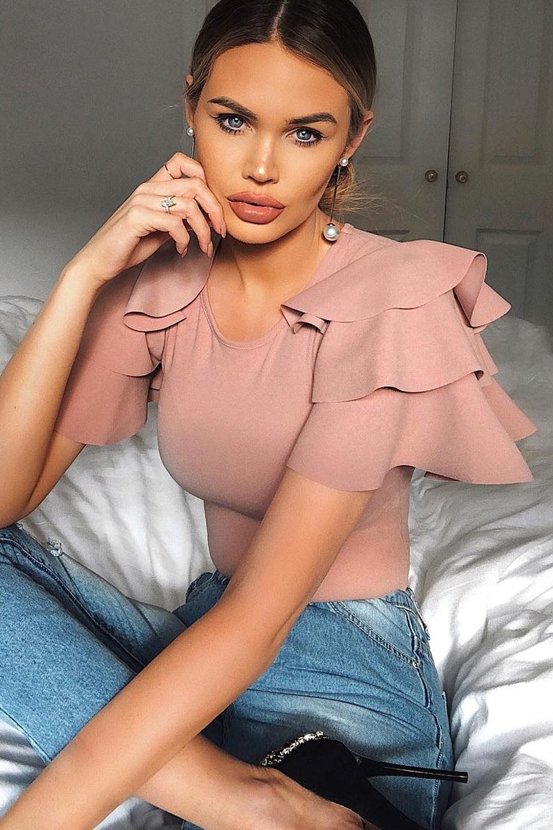 Nude Bodysuit Frill Arms - Janeva-Bodysuits