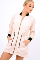 Nude Bomber Style Long Jacket - Brea-Jackets