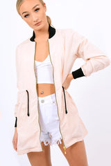 Nude Bomber Style Long Jacket - Brea-Jackets