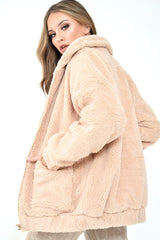 Nude Borg Zipper Front Pocket Coat - Jacklynn-Coats