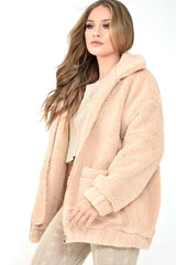 Nude Borg Zipper Front Pocket Coat - Jacklynn-Coats