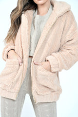 Nude Borg Zipper Front Pocket Coat - Jacklynn-Coats