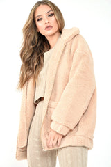 Nude Borg Zipper Front Pocket Coat - Jacklynn-Coats