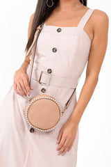 Nude Button Front Belted Midi Dress - Caela-Dresses