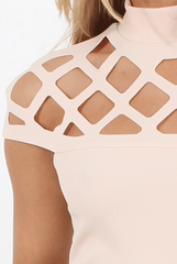 Nude Cage High Neck Bodycon Dress- Kade-Dresses