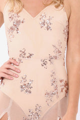 Nude Cami maxi Dress with Sequins - Adalina-Dresses