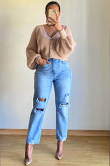 Nude Chunky Knit Button Front Cardigan - Florance-Cardigans