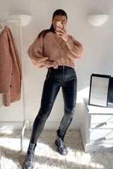 Nude Chunky Knit Button Front Cardigan - Florance-Cardigans