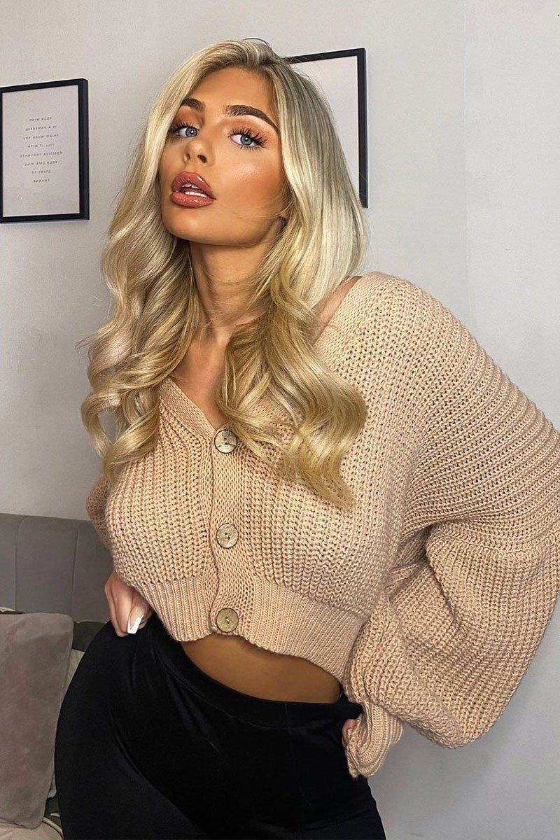 Nude Chunky Knit Button Front Cardigan - Florance-Cardigans