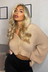 Nude Chunky Knit Button Front Cardigan - Florance-Cardigans