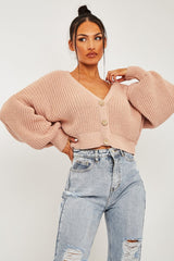 Nude Chunky Knit Button Front Cardigan - Florance-Cardigans