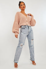 Nude Chunky Knit Button Front Cardigan - Florance-Cardigans