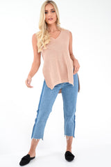 Nude Chunky Knit Sleeveless V Neck Jumper - Zaliyah-Jumper