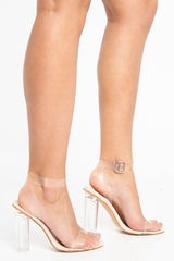 Nude Clear Strap Perspex Block Heels - Janice-Heels