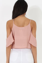 Nude Cold Shoulder Button Crop Top - Harlow-Crop Tops