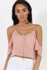 Nude Cold Shoulder Button Crop Top - Harlow-Crop Tops