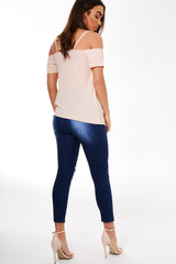 Nude Cold Shoulder Lace Detail Top - Darina-Tops