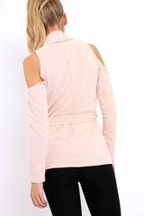 Nude Cold Shoulder Tie Waist Blazer - Agnes-Jackets