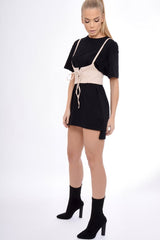 Nude Corset Lace Up Eyelet Crop Top - Mylene-Crop Tops