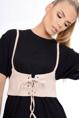 Nude Corset Lace Up Eyelet Crop Top - Mylene-Crop Tops
