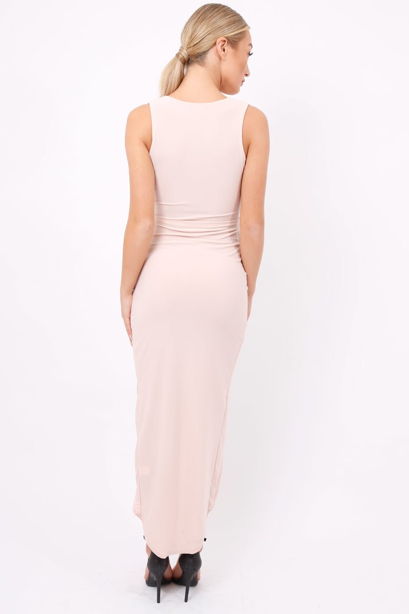 Nude Corset Slit Maxi Dress - Alexus-Dresses
