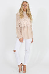 Nude Crochet Detail Top - Belle-Tops