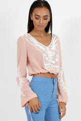 Nude Crochet Detail Top - Estelle-Tops