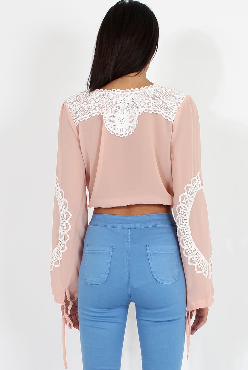 Nude Crochet Detail Top - Estelle-Tops