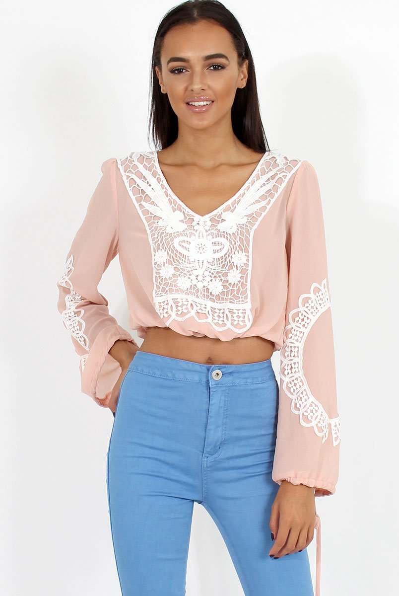 Nude Crochet Detail Top - Estelle-Tops