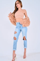 Nude Crop Shaggy Jacket - Idelle-Jackets