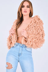 Nude Crop Shaggy Jacket - Idelle-Jackets