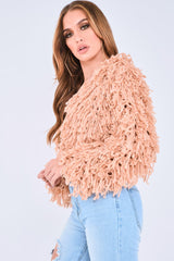 Nude Crop Shaggy Jacket - Idelle-Jackets