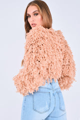 Nude Crop Shaggy Jacket - Idelle-Jackets