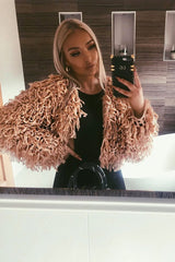 Nude Crop Shaggy Jacket - Idelle-Jackets