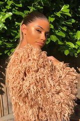 Nude Crop Shaggy Jacket - Idelle-Jackets