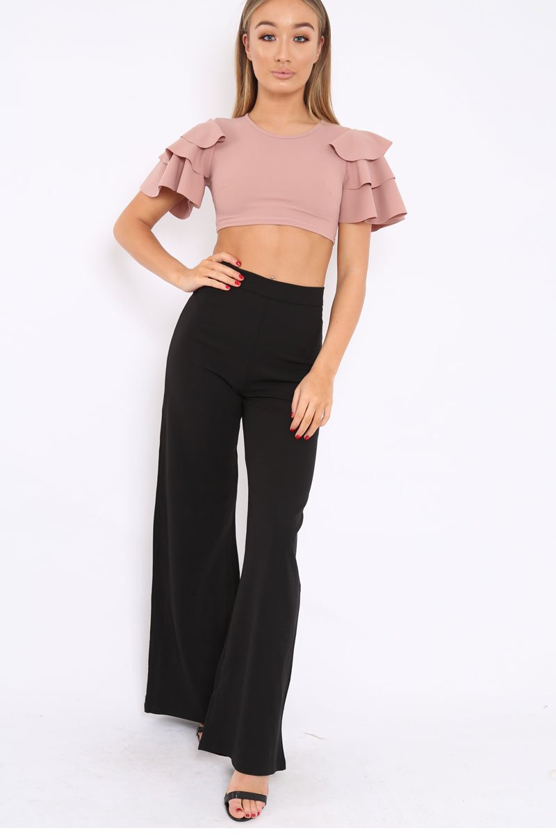 Nude Crop Top Frill Arms - Jameila-Tops