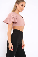 Nude Crop Top Frill Arms - Jameila-Tops